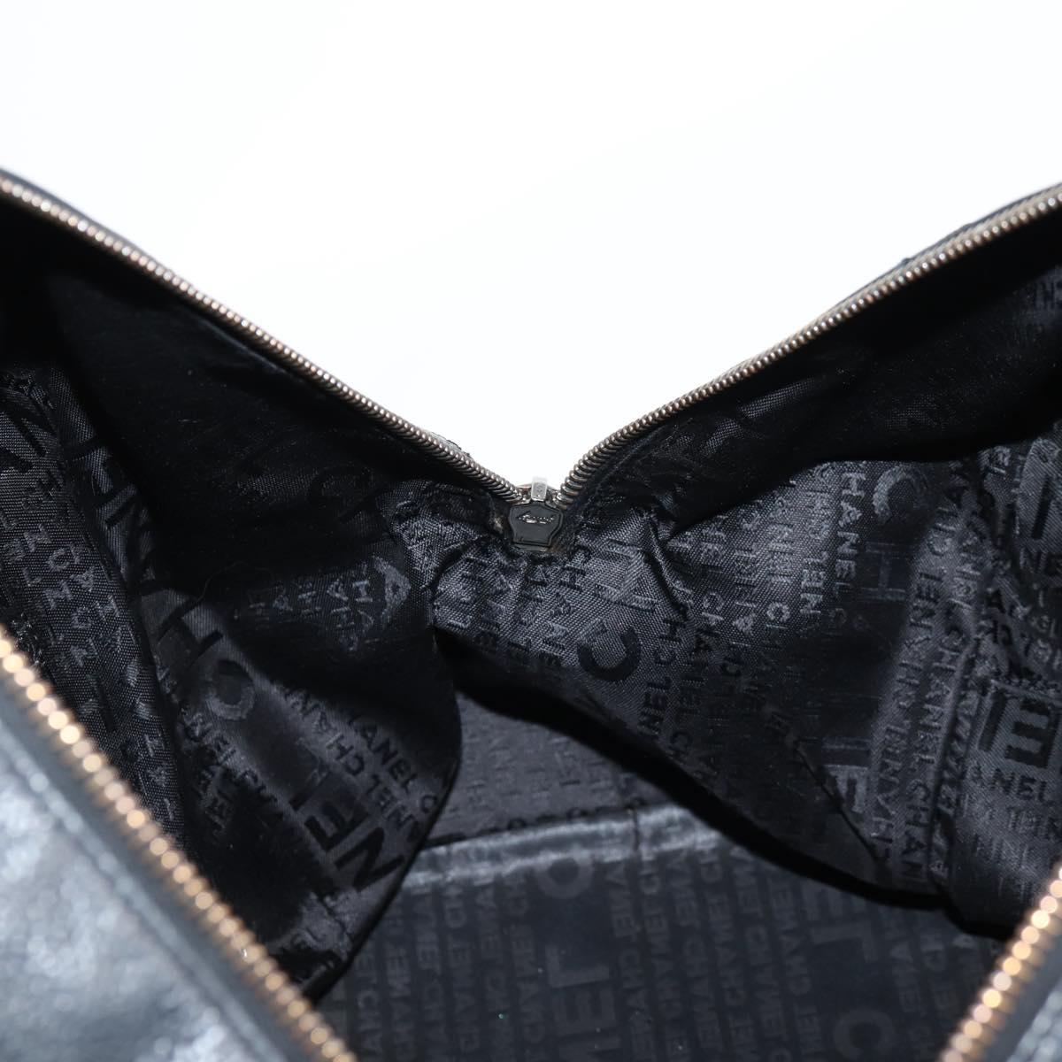 CHANEL Choco Bar Hand Bag Caviar Skin Black Silver gold CC Auth 122199