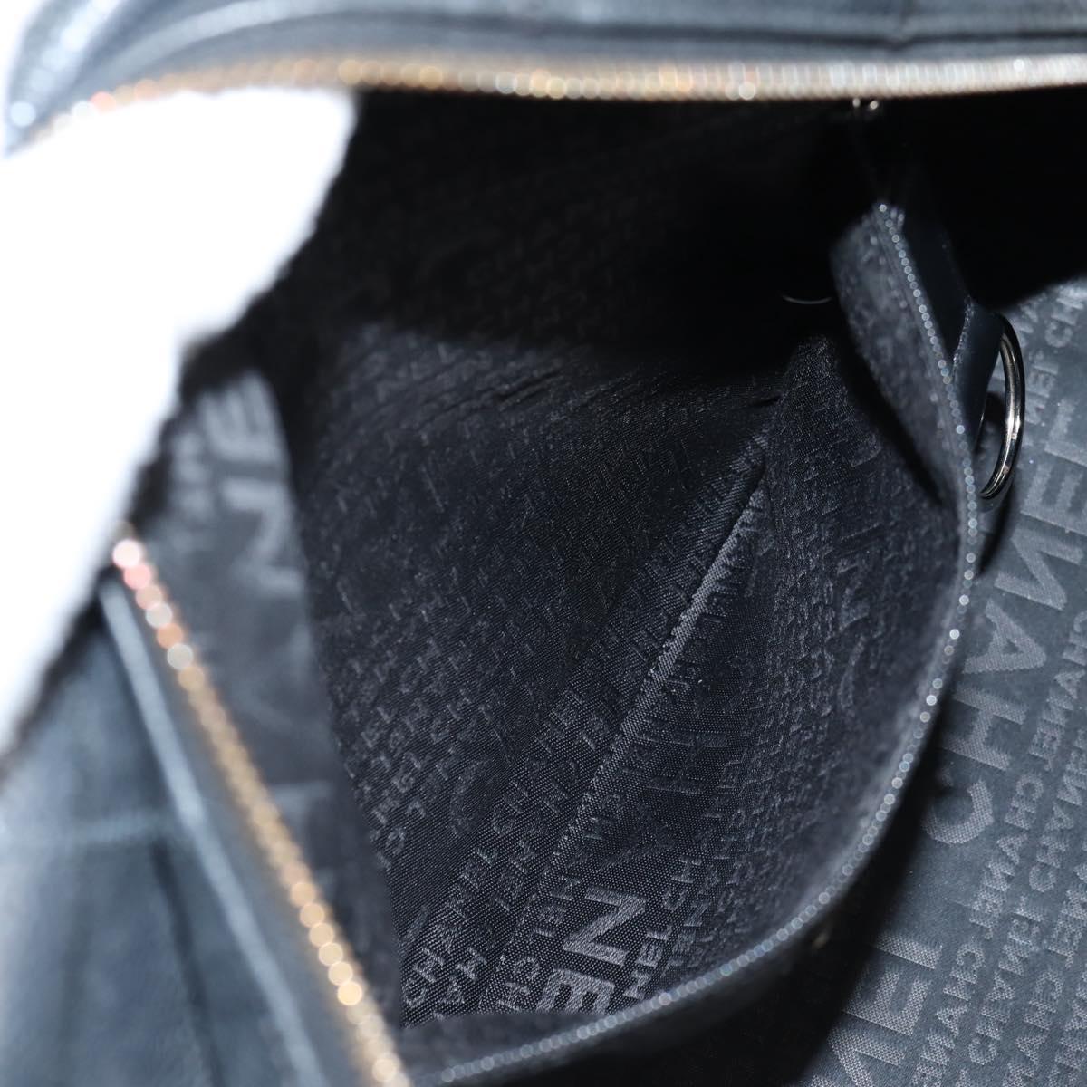 CHANEL Choco Bar Hand Bag Caviar Skin Black Silver gold CC Auth 122199