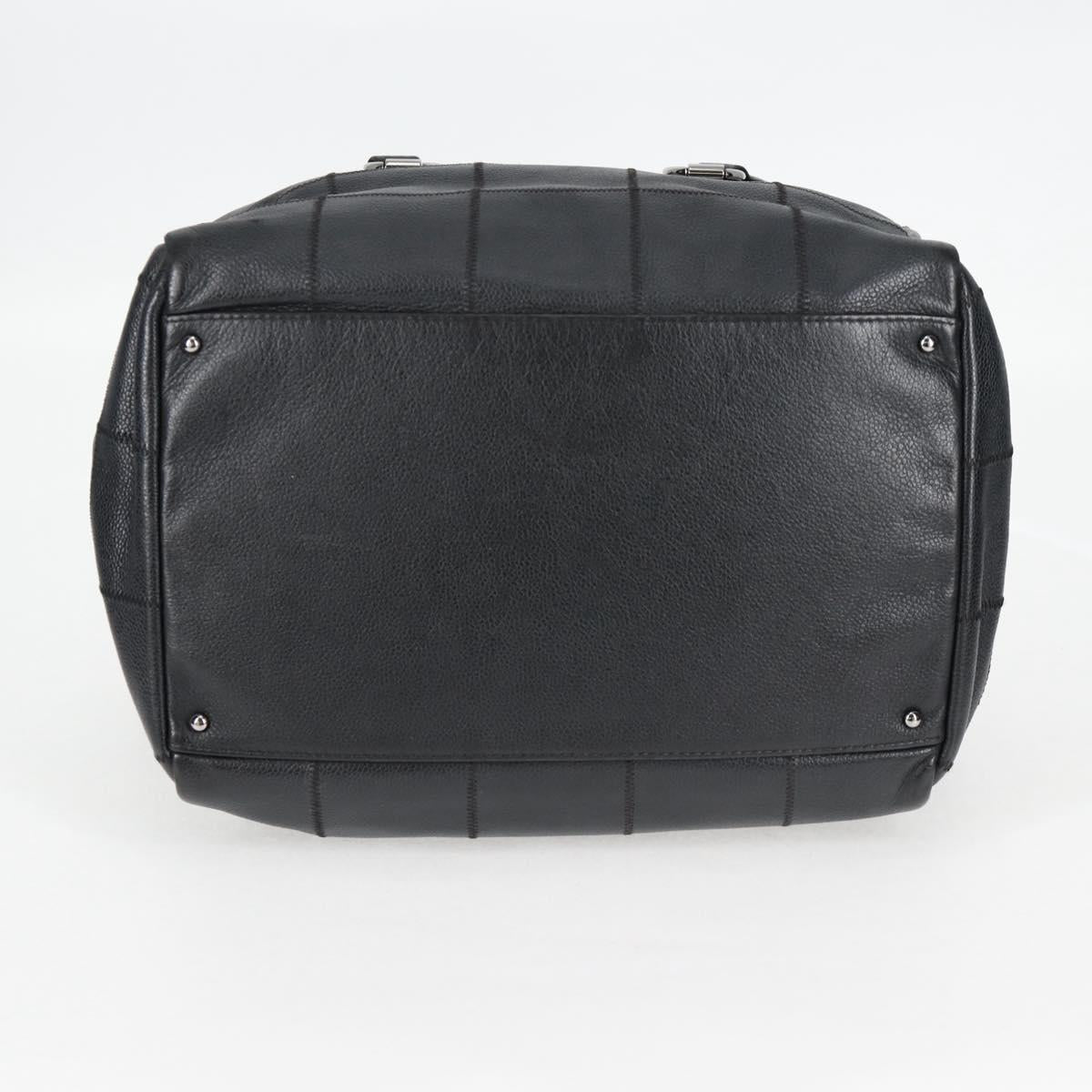 CHANEL Choco Bar Hand Bag Caviar Skin Black Silver gold CC Auth 122199