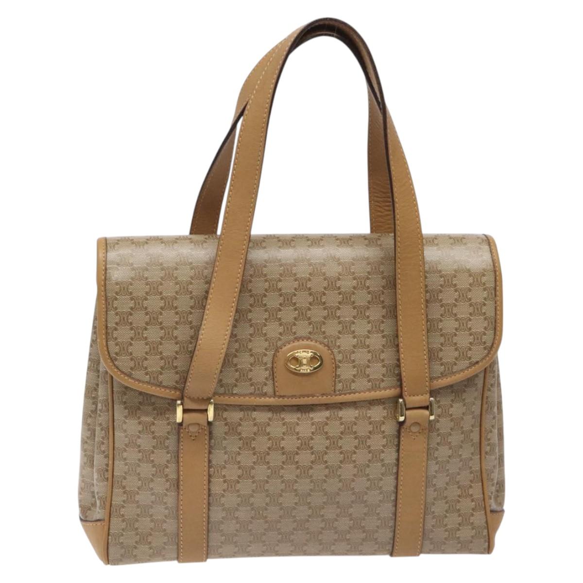 CELINE Macadam Canvas Hand Bag Beige Gold Auth 122202