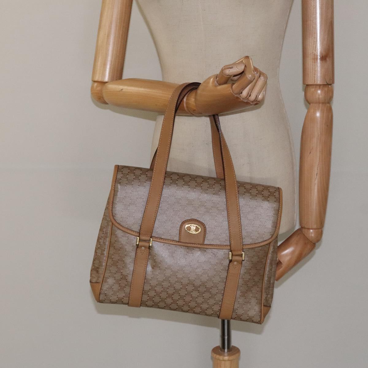 CELINE Macadam Canvas Hand Bag Beige Gold Auth 122202