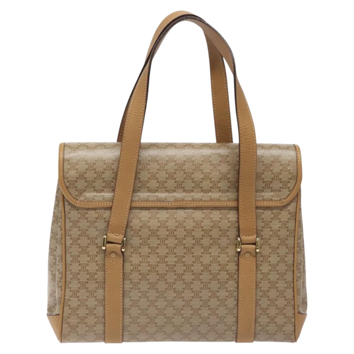 CELINE Macadam Canvas Hand Bag Beige Gold Auth 122202