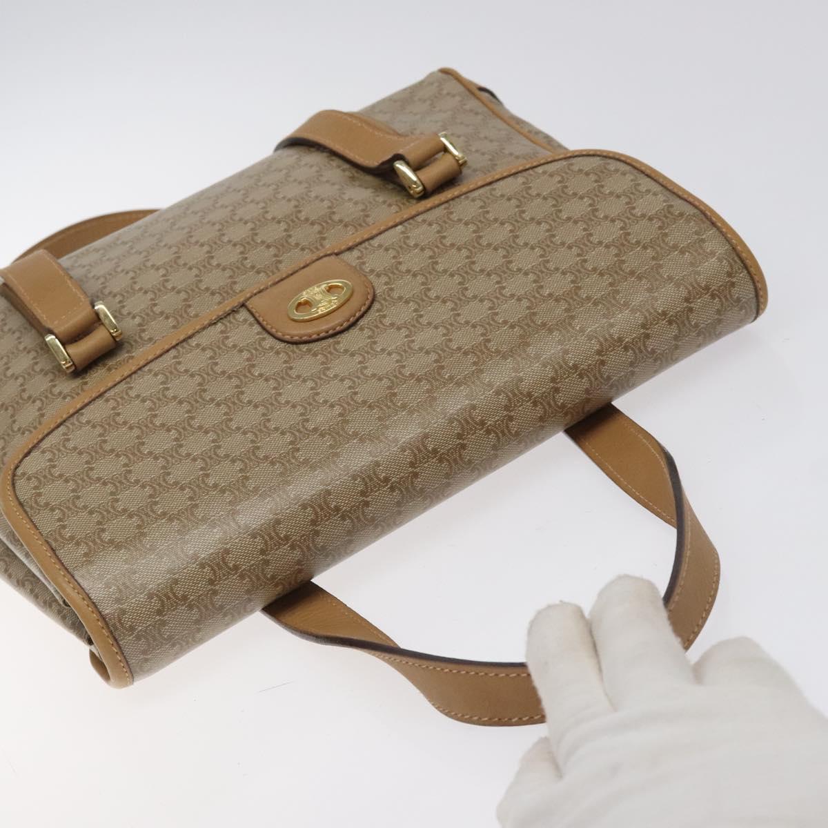 CELINE Macadam Canvas Hand Bag Beige Gold Auth 122202
