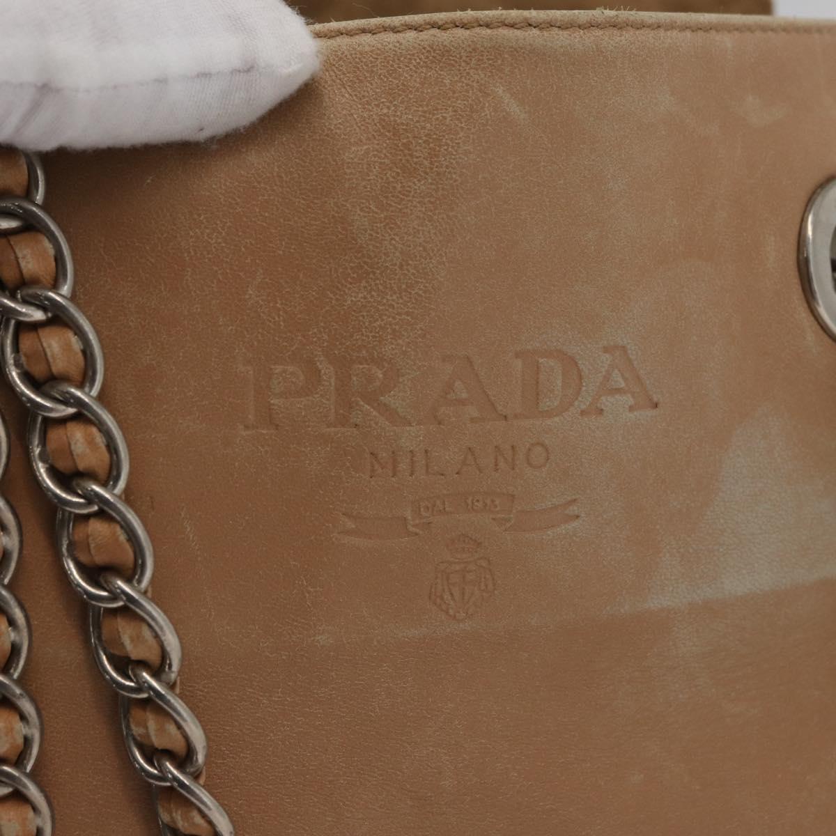 PRADA Chain Shoulder Bag Leather Beige Gold Auth 122203
