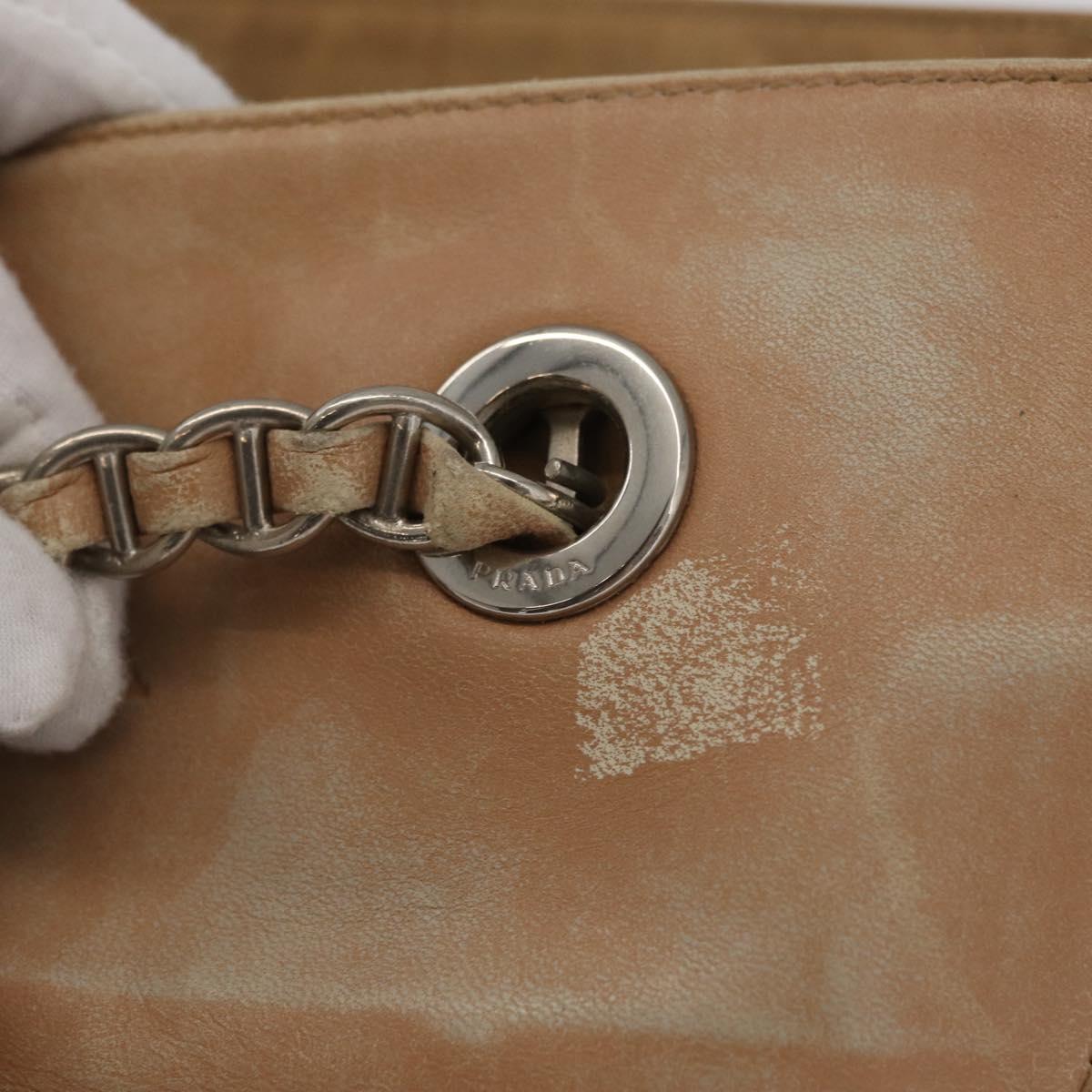 PRADA Chain Shoulder Bag Leather Beige Gold Auth 122203
