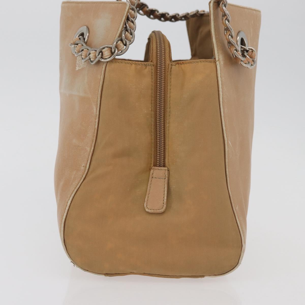 PRADA Chain Shoulder Bag Leather Beige Gold Auth 122203