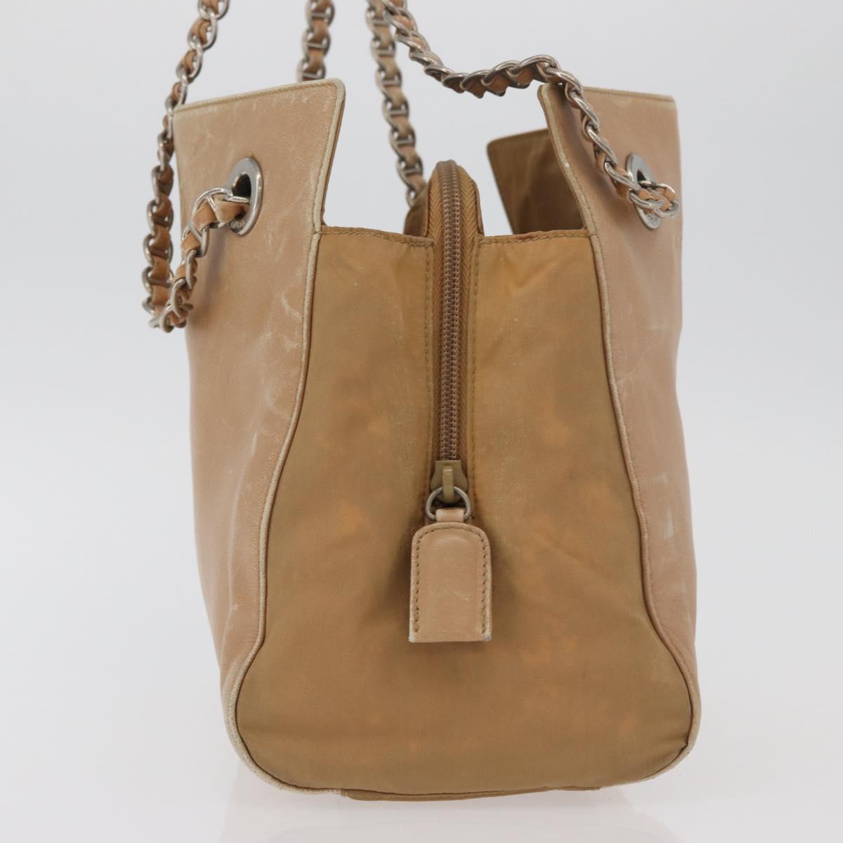PRADA Chain Shoulder Bag Leather Beige Gold Auth 122203