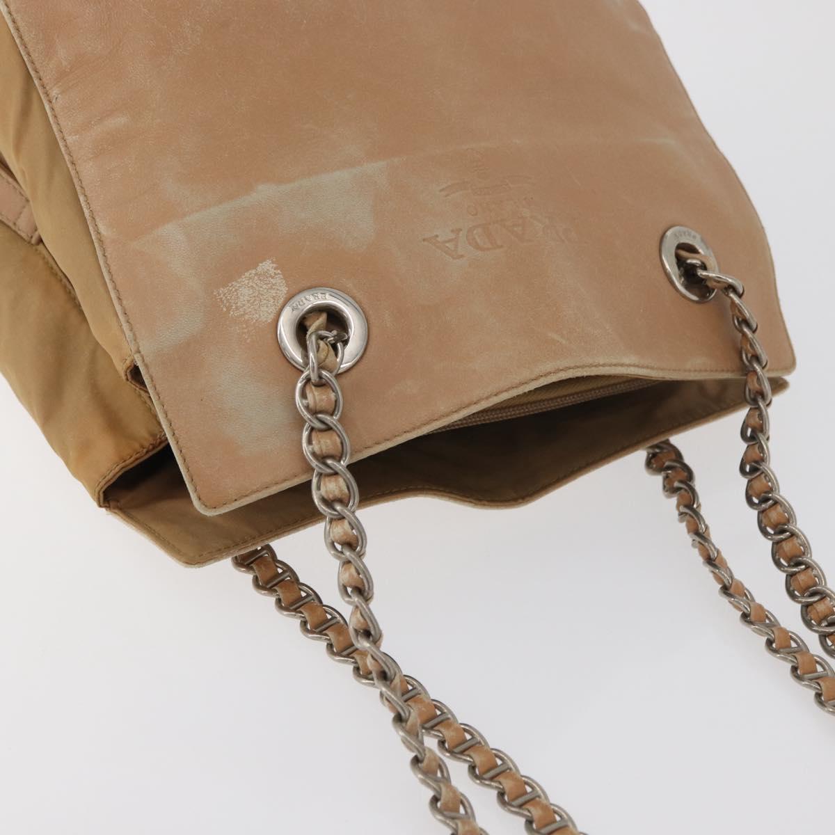 PRADA Chain Shoulder Bag Leather Beige Gold Auth 122203