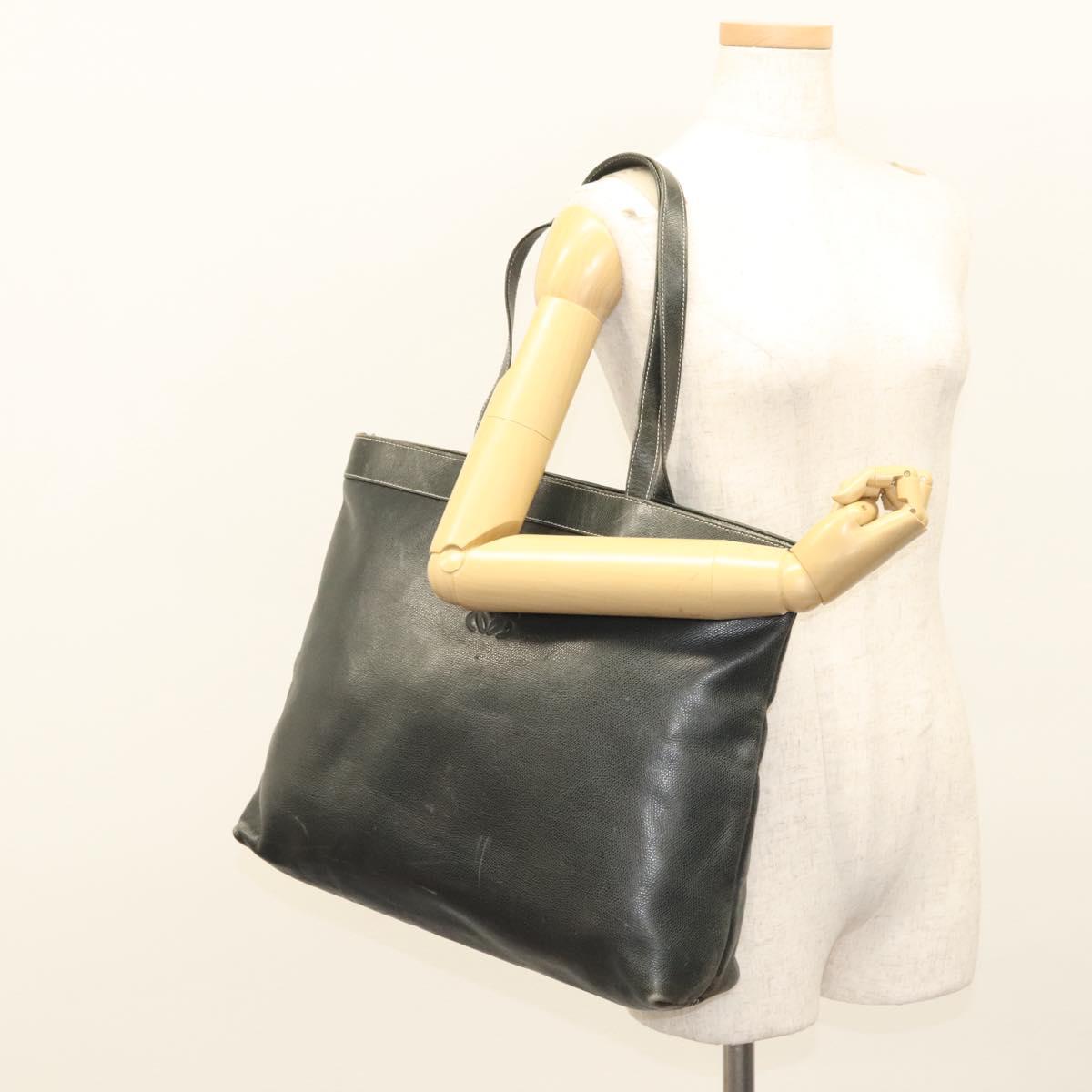 LOEWE Anagram Tote Bag Leather Khaki Gold Auth 122221