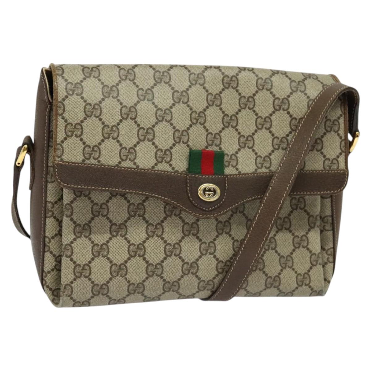 GUCCI GG Supreme Web Sherry Line Bag PVC Beige Gold 904 02 084 Auth 122223