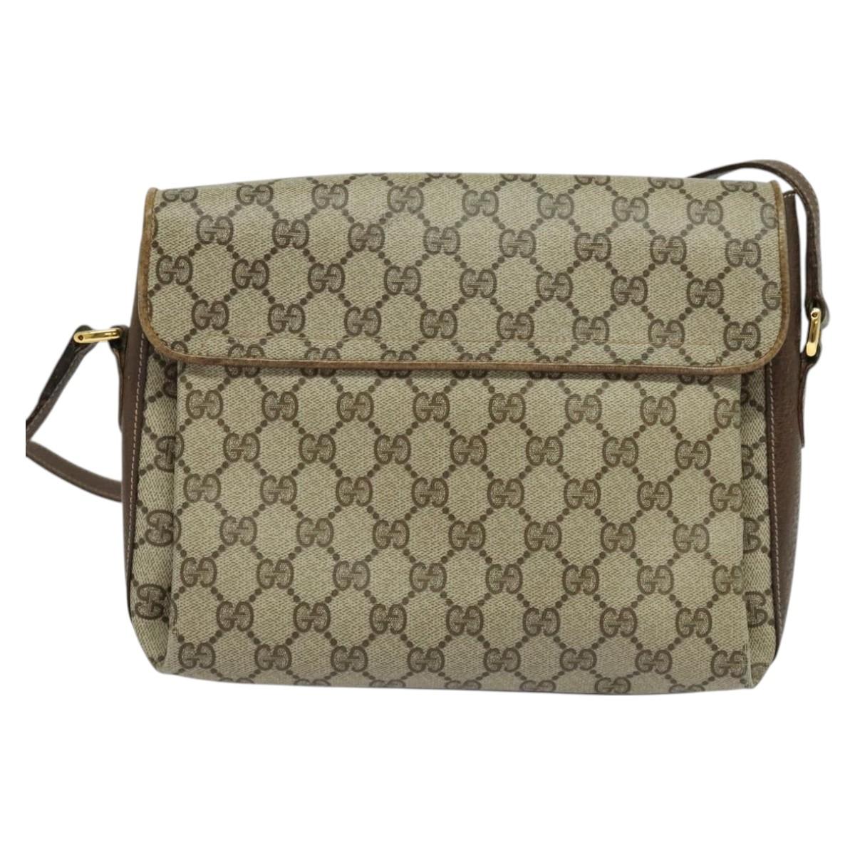 GUCCI GG Supreme Web Sherry Line Bag PVC Beige Gold 904 02 084 Auth 122223