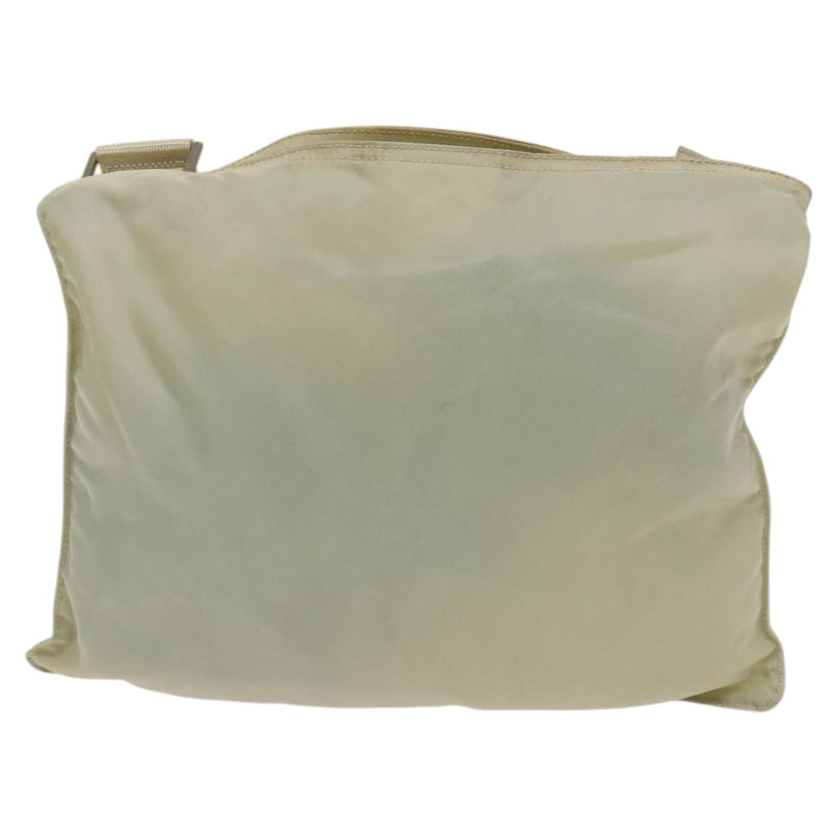 PRADA Shoulder Bag Nylon Cream Silver Auth 122252