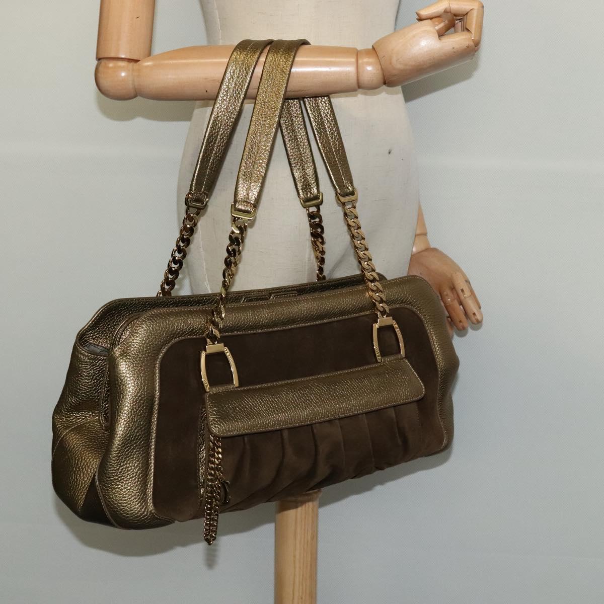 CARTIER Chain Ladonia Shoulder Bag Leather Gold Auth 122265