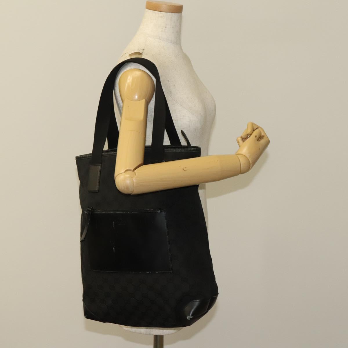 GUCCI GG Canvas Tote Bag Black Silver 28892 Auth 122266