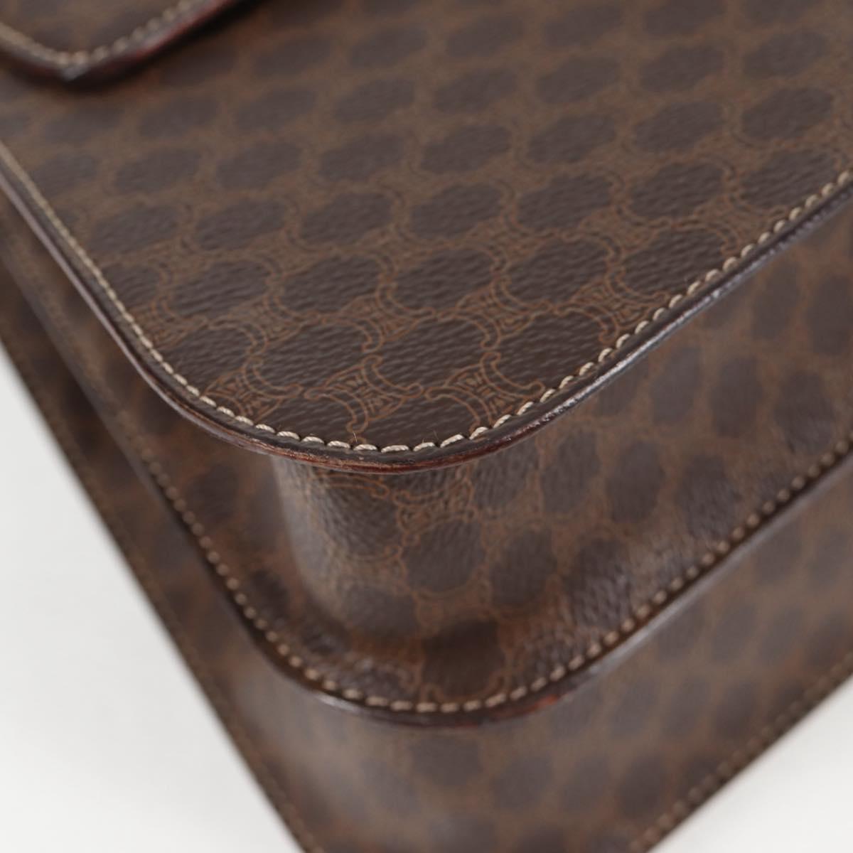 CELINE Circle Macadam Canvas Hand Bag PVC Leather 2way Brown Gold Auth 122270AV