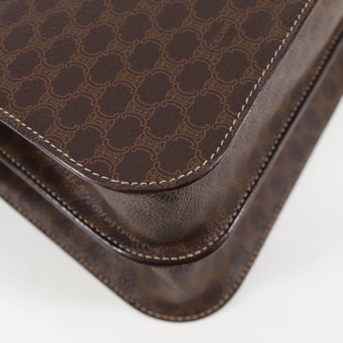 CELINE Circle Macadam Canvas Hand Bag PVC Leather 2way Brown Gold Auth 122270AV