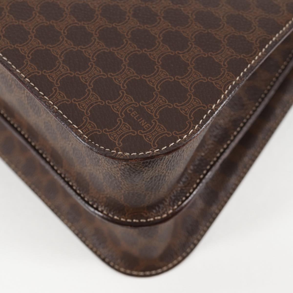 CELINE Circle Macadam Canvas Hand Bag PVC Leather 2way Brown Gold Auth 122270AV