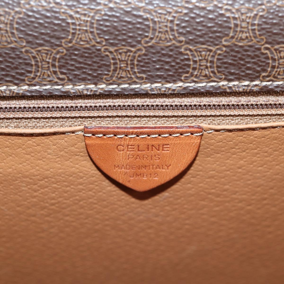 CELINE Circle Macadam Canvas Hand Bag PVC Leather 2way Brown Gold Auth 122270AV