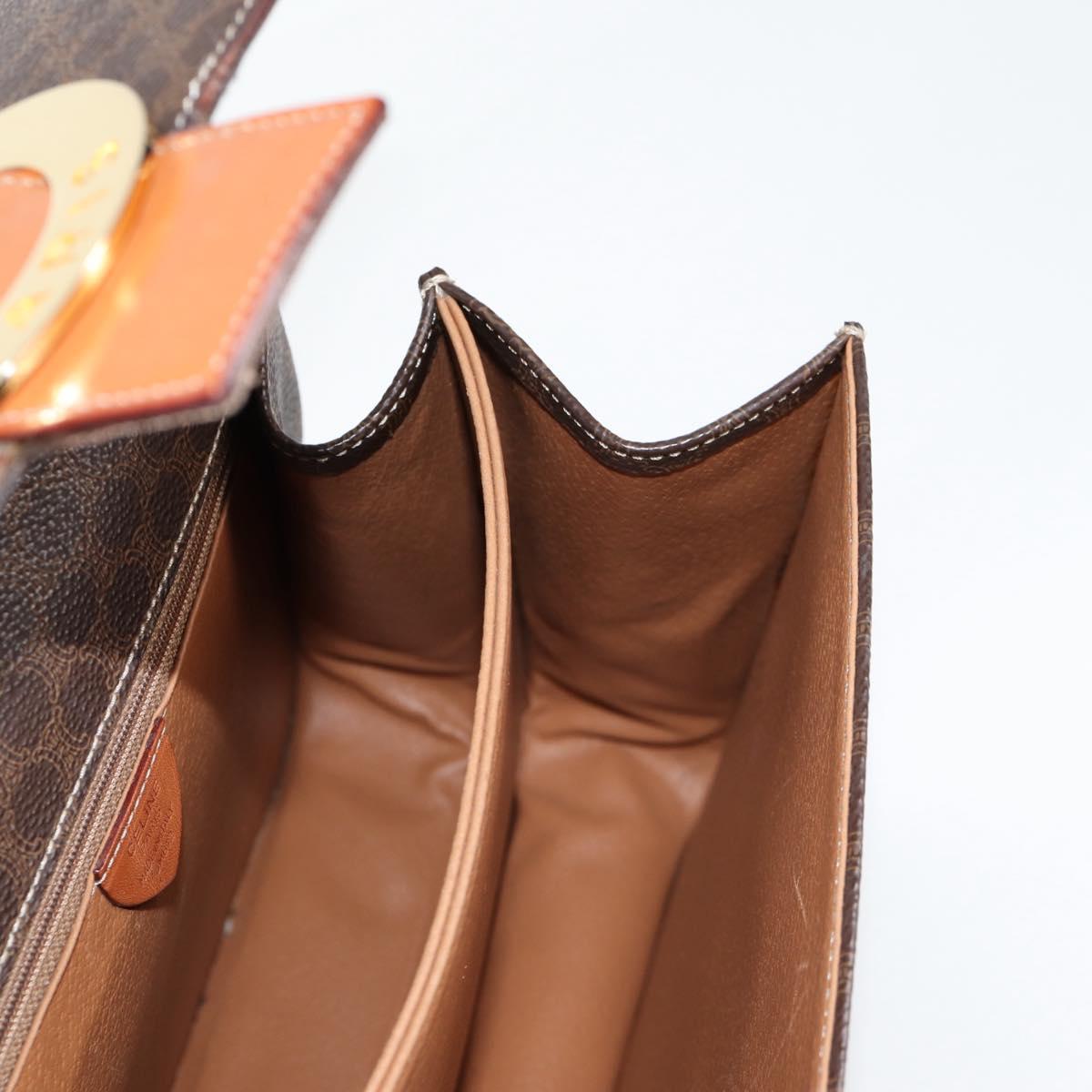 CELINE Circle Macadam Canvas Hand Bag PVC Leather 2way Brown Gold Auth 122270AV