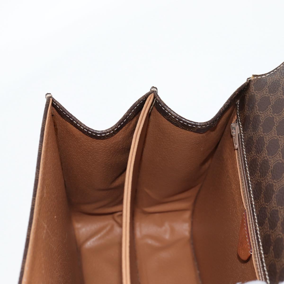 CELINE Circle Macadam Canvas Hand Bag PVC Leather 2way Brown Gold Auth 122270AV