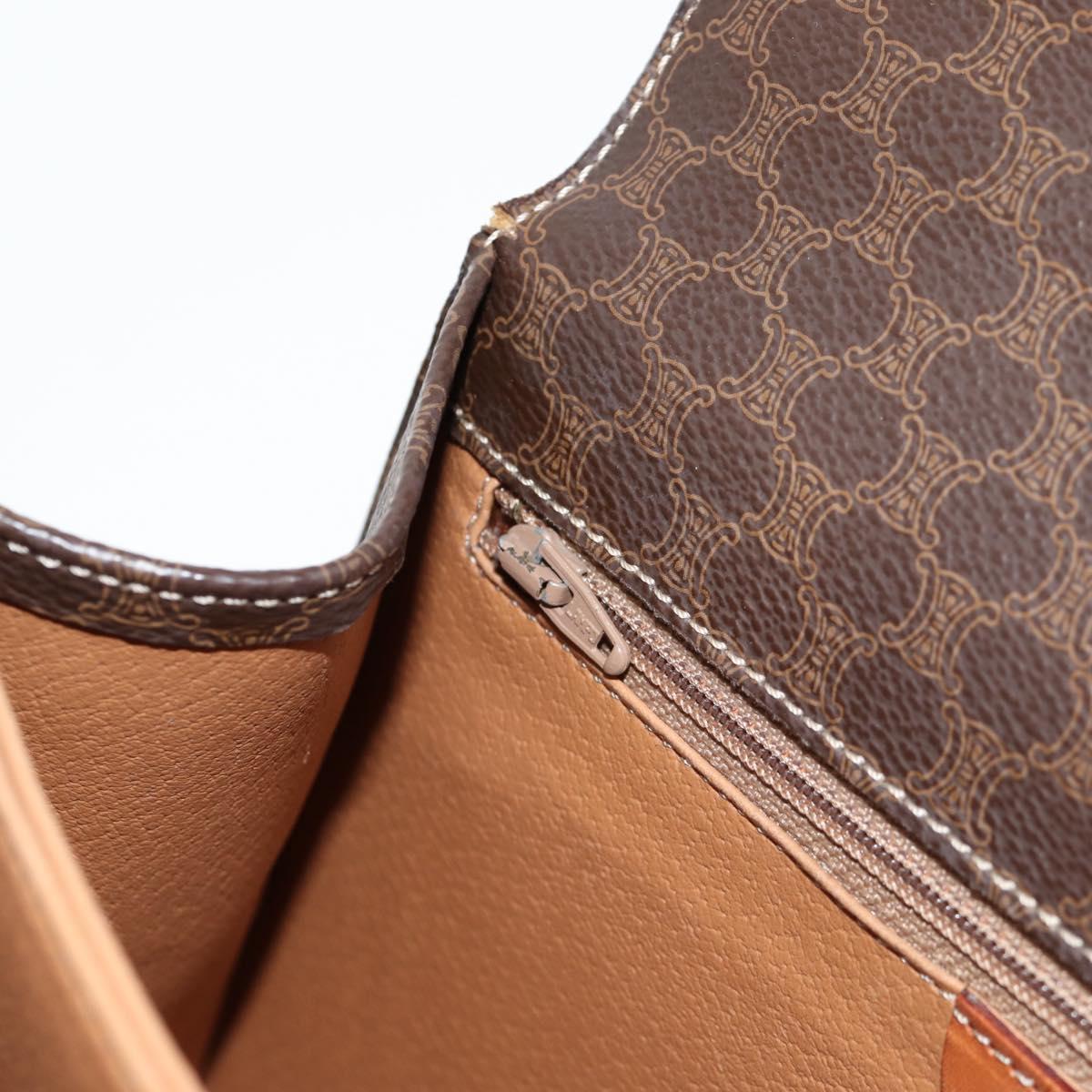 CELINE Circle Macadam Canvas Hand Bag PVC Leather 2way Brown Gold Auth 122270AV