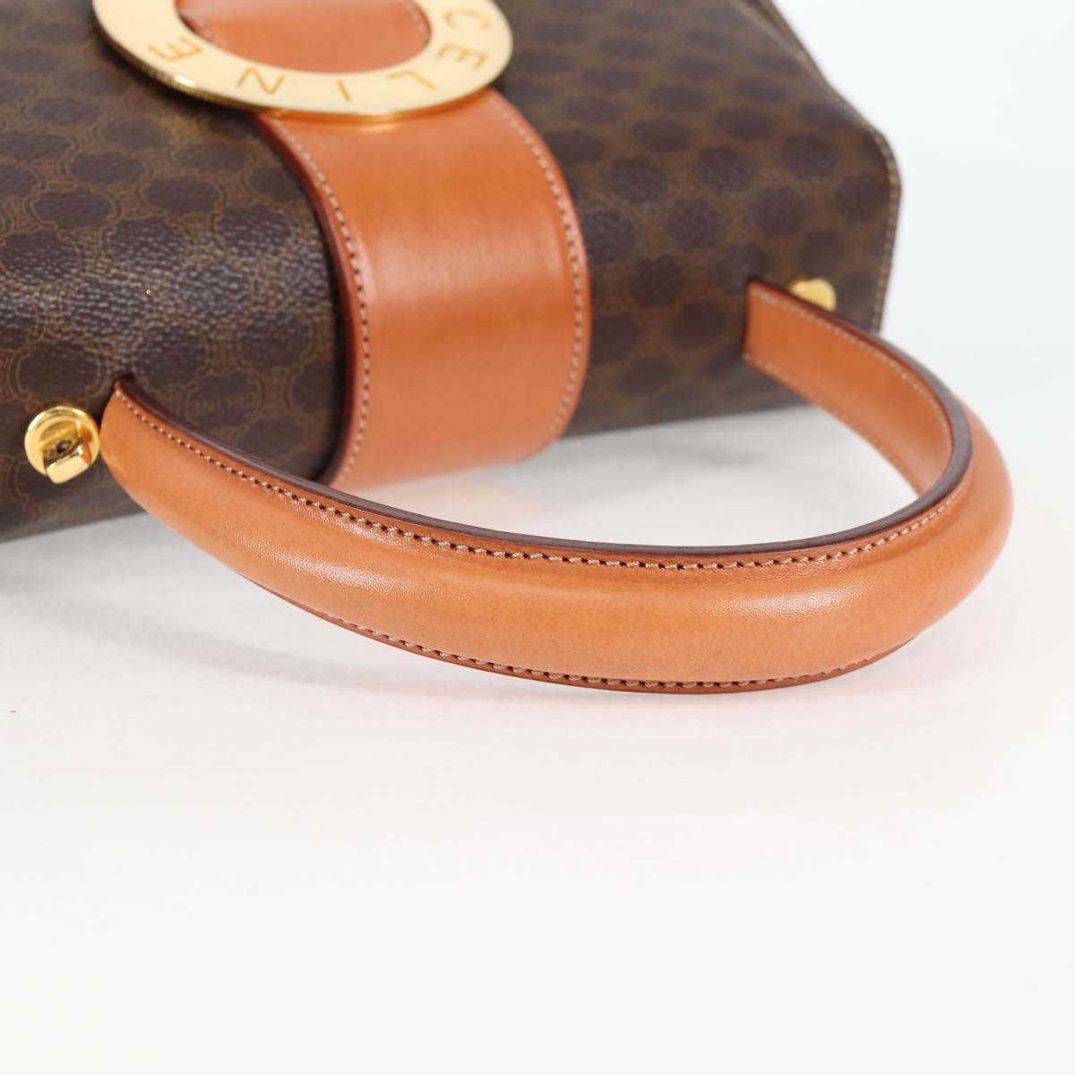 CELINE Circle Macadam Canvas Hand Bag PVC Leather 2way Brown Gold Auth 122270AV