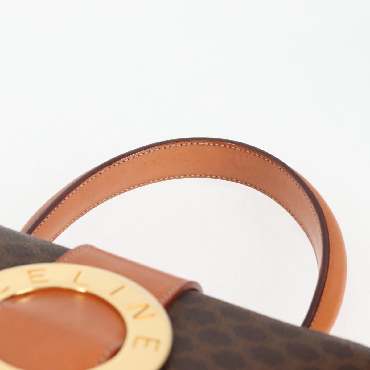 CELINE Circle Macadam Canvas Hand Bag PVC Leather 2way Brown Gold Auth 122270AV