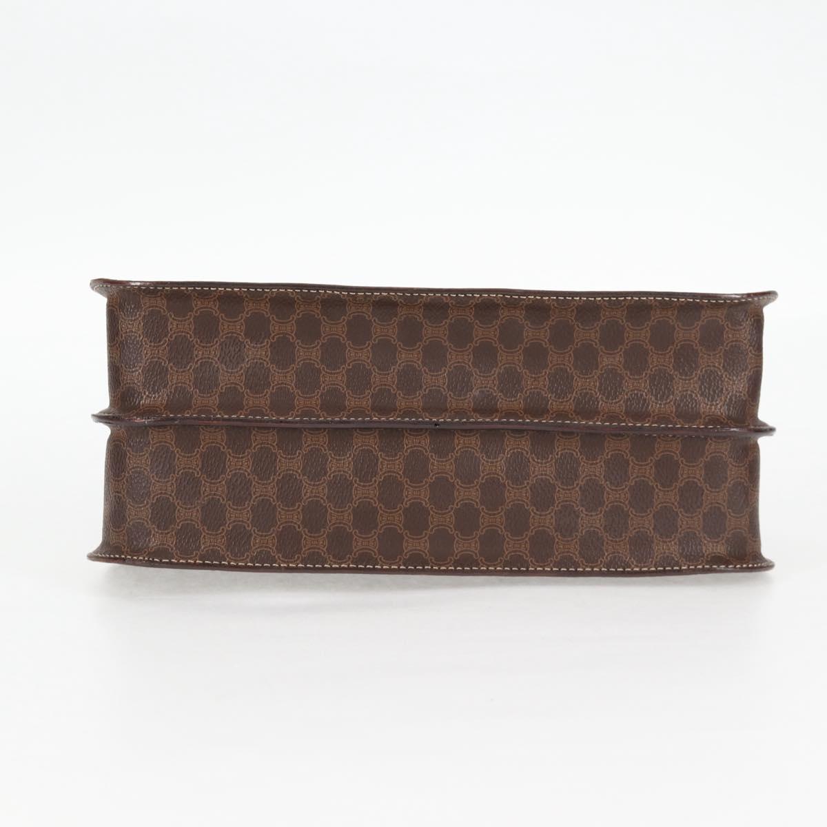 CELINE Circle Macadam Canvas Hand Bag PVC Leather 2way Brown Gold Auth 122270AV