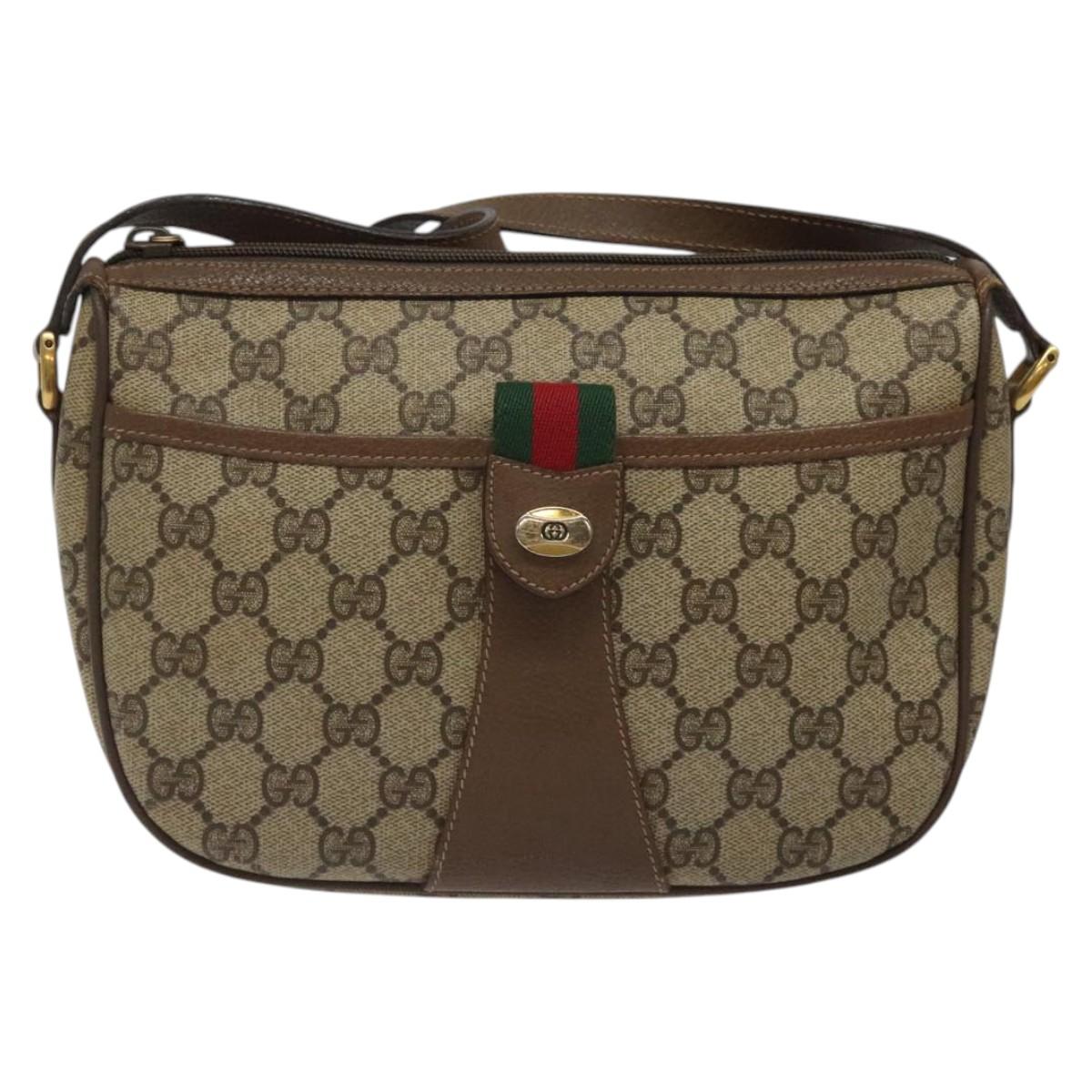 GUCCI GG Supreme Web Sherry Line Bag PVC Beige Gold 89 02 032 Auth 122271