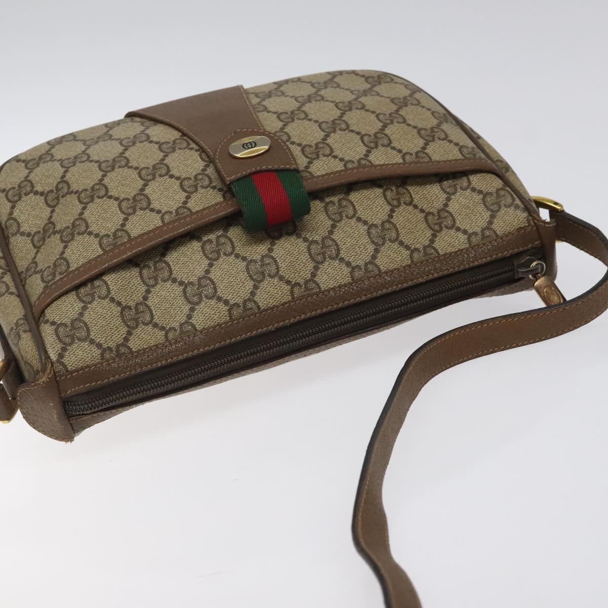 GUCCI GG Supreme Web Sherry Line Bag PVC Beige Gold 89 02 032 Auth 122271