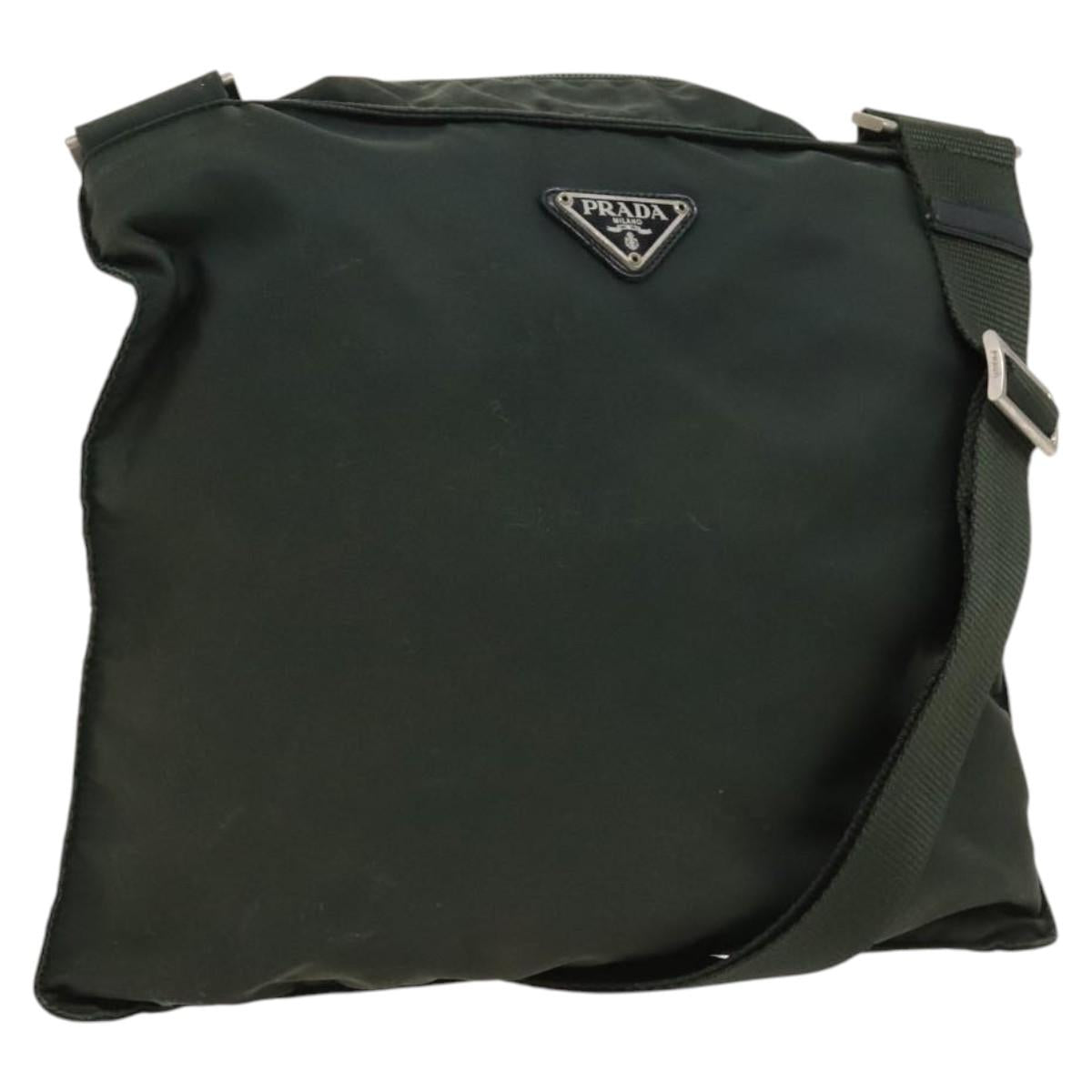 PRADA Shoulder Bag Nylon Khaki Silver Auth 122277