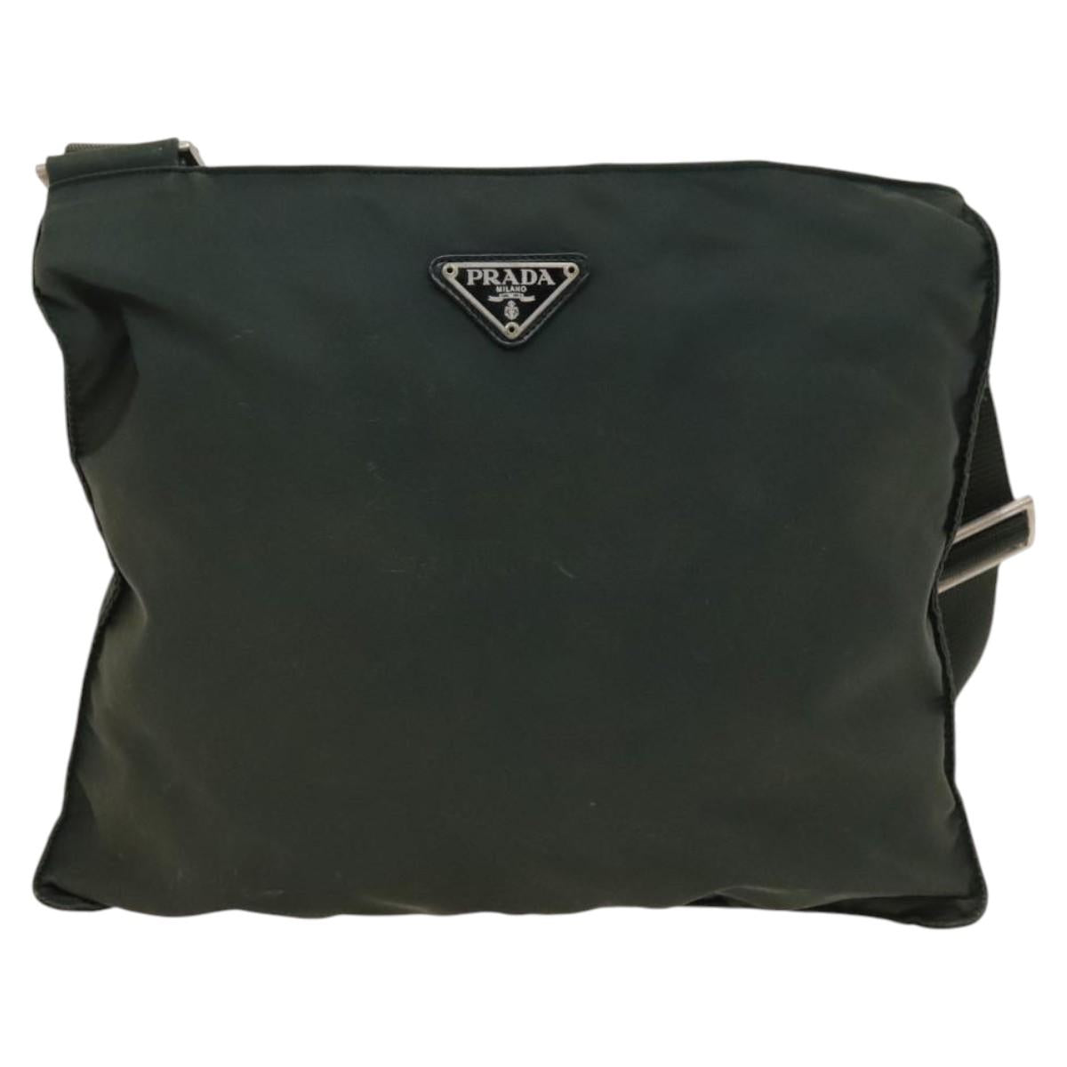 PRADA Shoulder Bag Nylon Khaki Silver Auth 122277