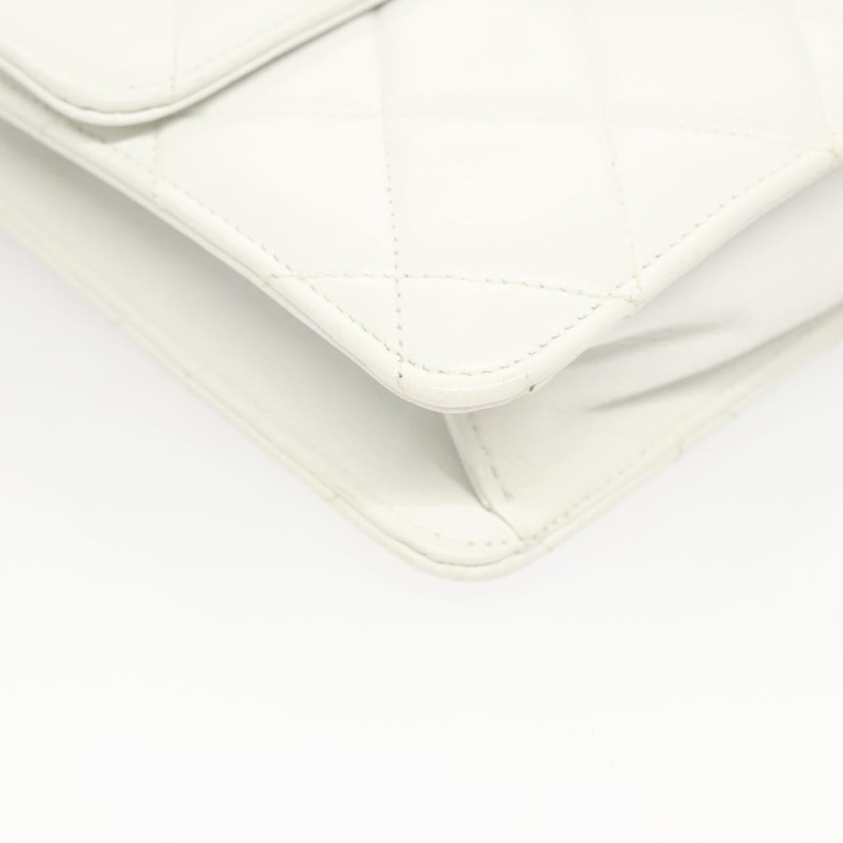 CHANEL Matelasse COCO Mark Chain Bag Lamb Skin White Gold CC Auth 122303V