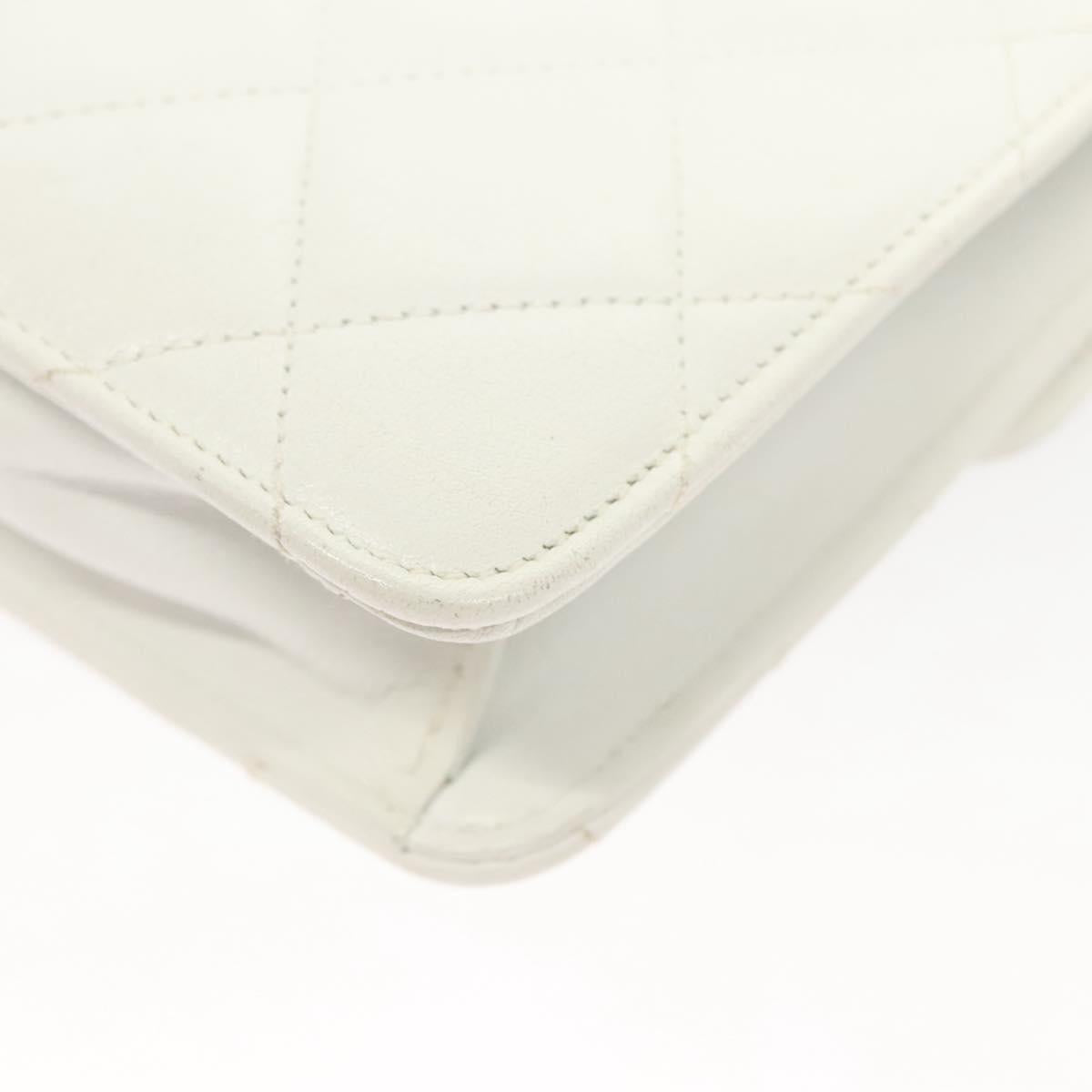 CHANEL Matelasse COCO Mark Chain Bag Lamb Skin White Gold CC Auth 122303V