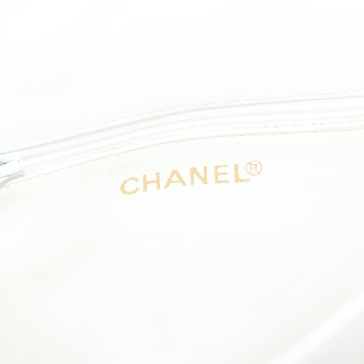 CHANEL Matelasse COCO Mark Chain Bag Lamb Skin White Gold CC Auth 122303V