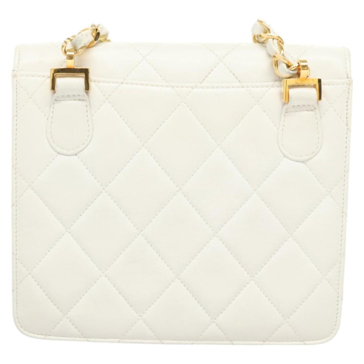 CHANEL Matelasse COCO Mark Chain Bag Lamb Skin White Gold CC Auth 122303V