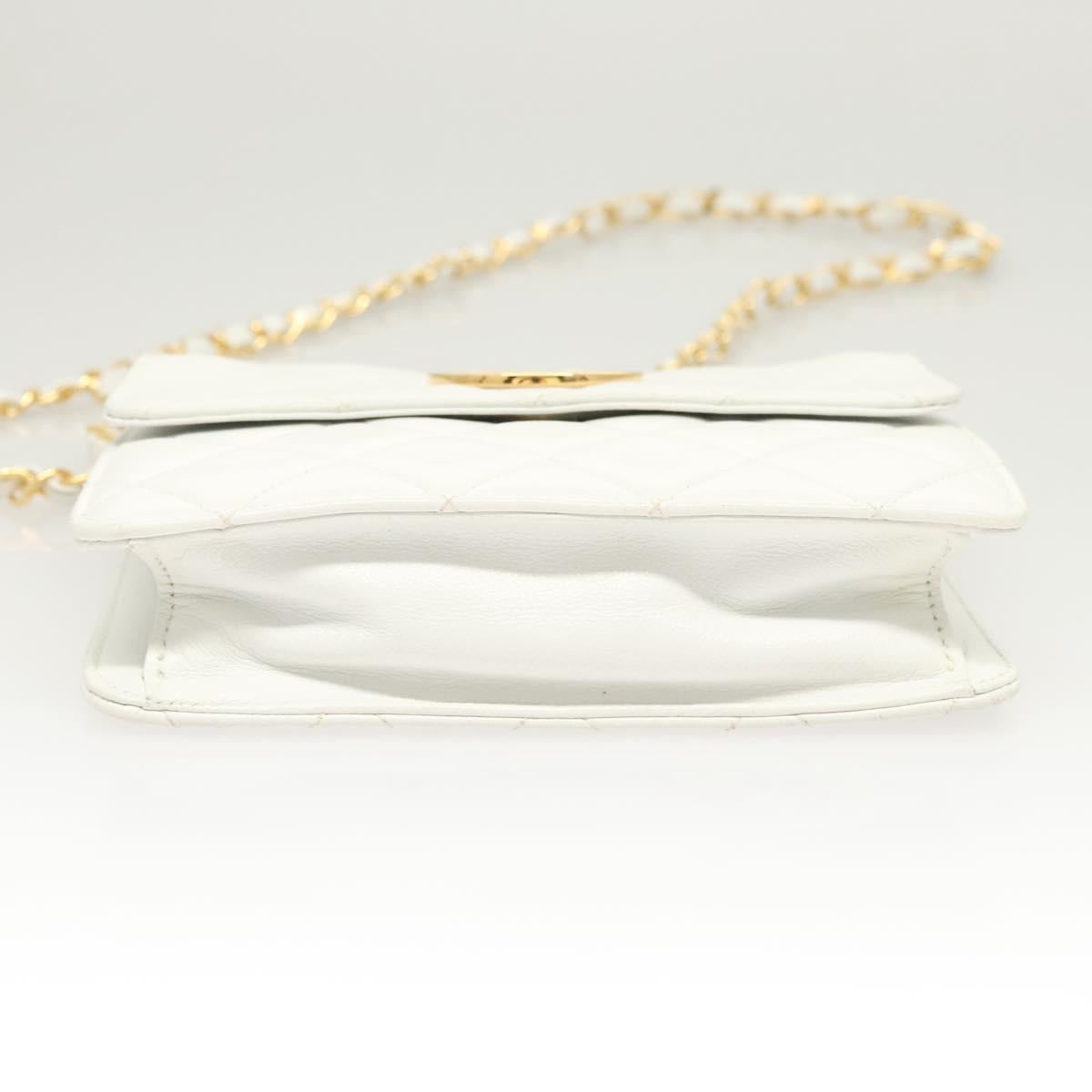 CHANEL Matelasse COCO Mark Chain Bag Lamb Skin White Gold CC Auth 122303V