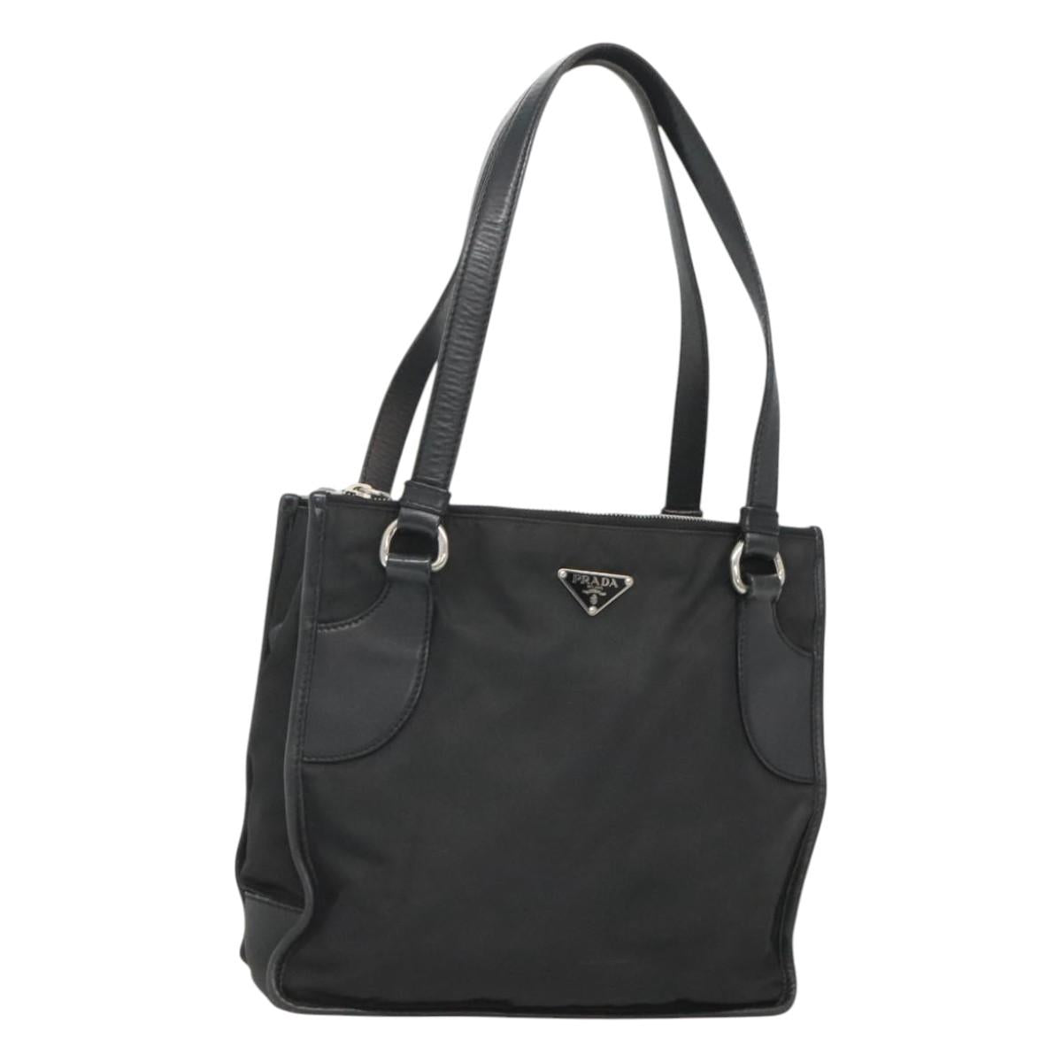 PRADA Tote Bag Nylon Black Silver Auth 122306