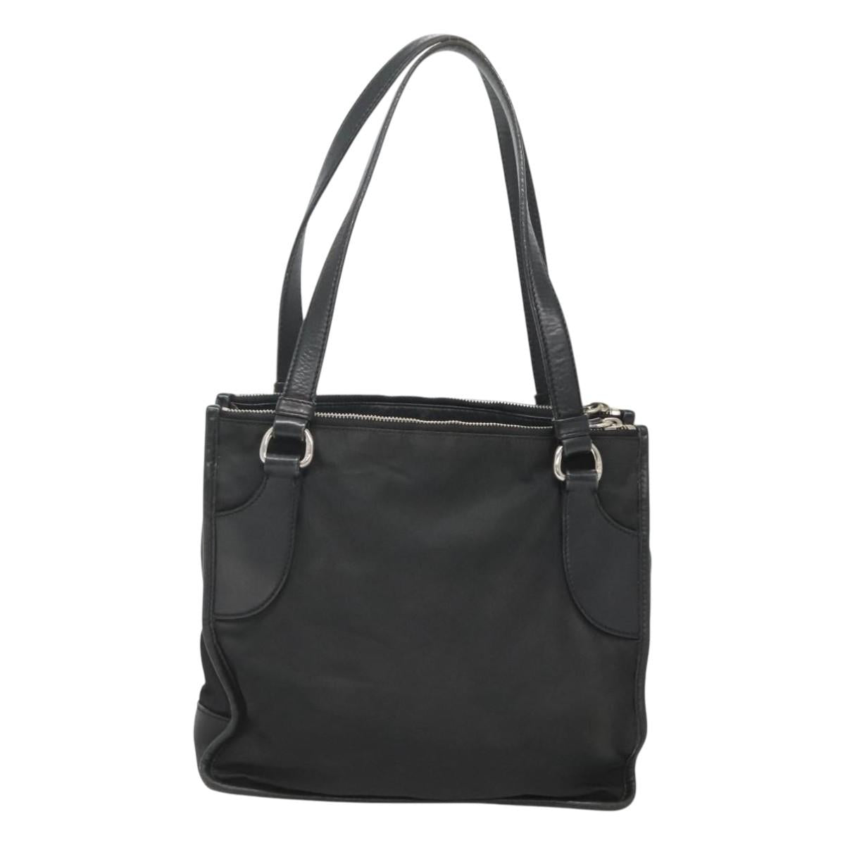 PRADA Tote Bag Nylon Black Silver Auth 122306