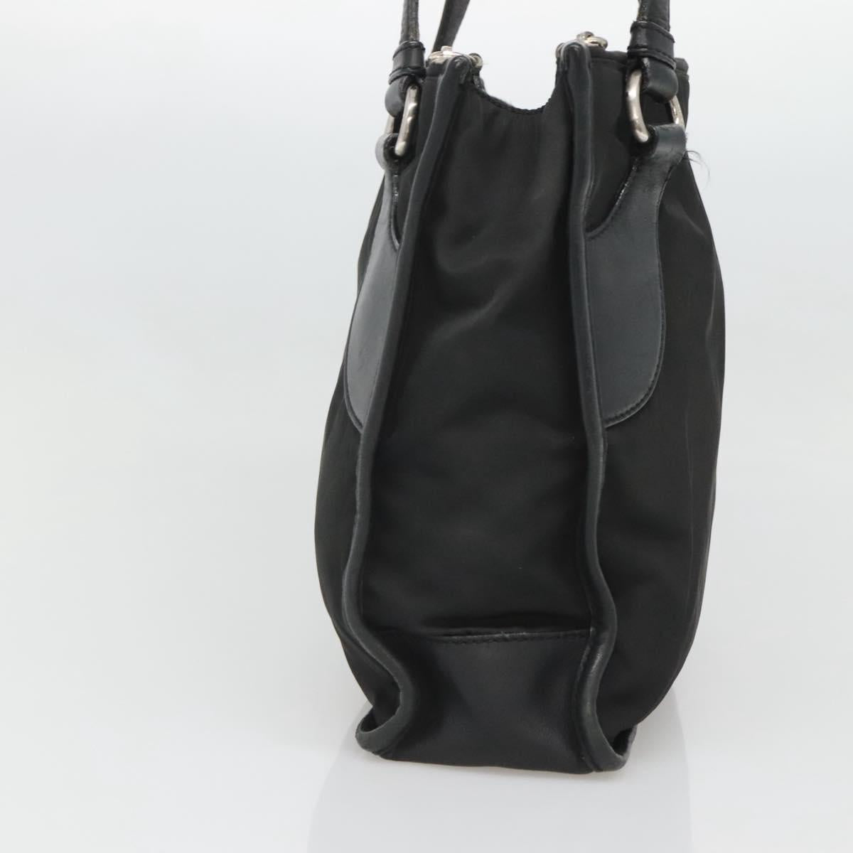 PRADA Tote Bag Nylon Black Silver Auth 122306