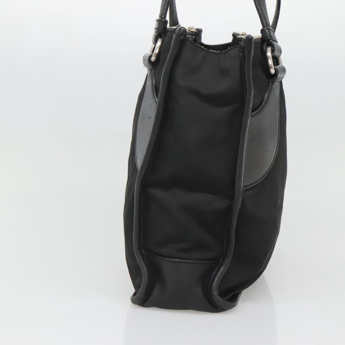 PRADA Tote Bag Nylon Black Silver Auth 122306