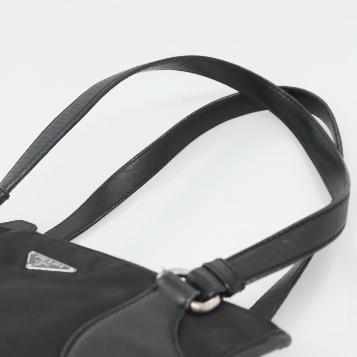 PRADA Tote Bag Nylon Black Silver Auth 122306