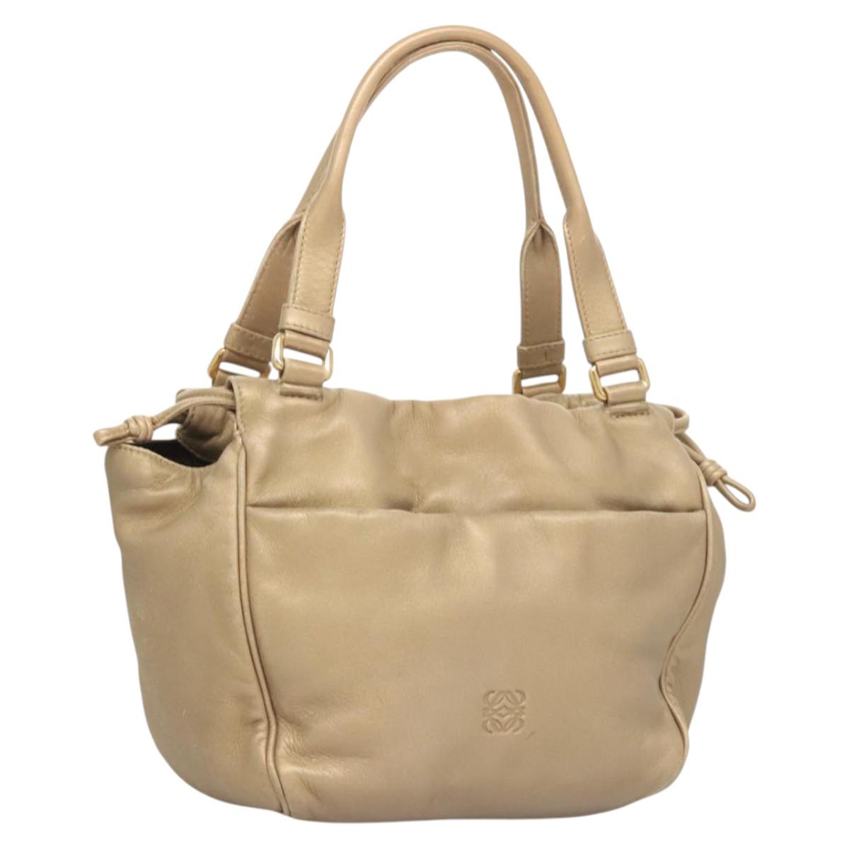 LOEWE Anagram Hand Bag Leather Gold Auth 122309