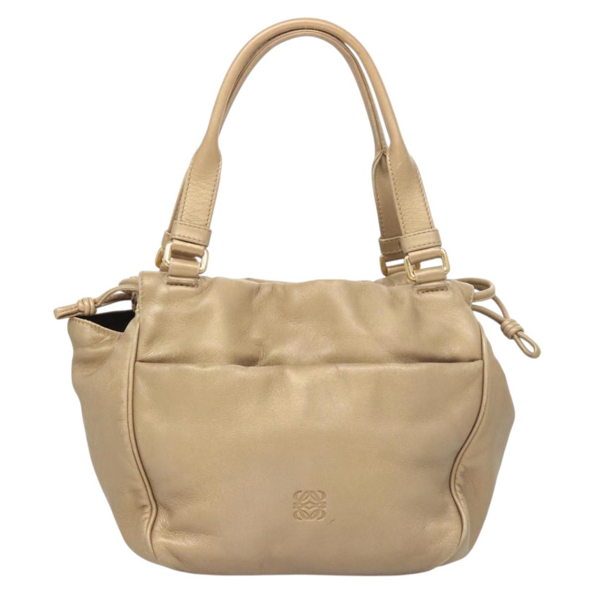 LOEWE Anagram Hand Bag Leather Gold Auth 122309