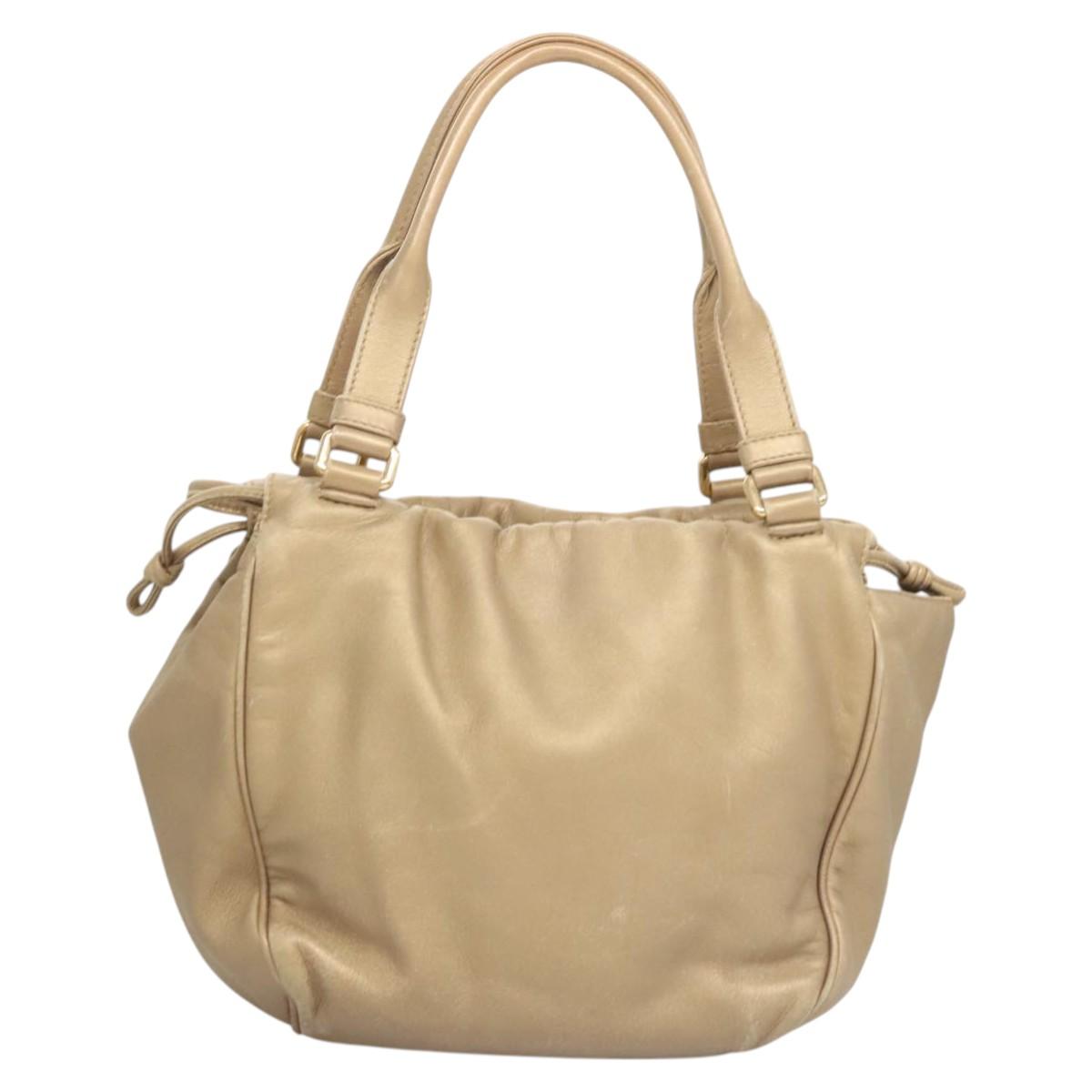 LOEWE Anagram Hand Bag Leather Gold Auth 122309