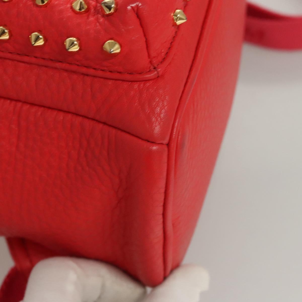 MCM Studs Backpack Leather Red Gold Auth 122310
