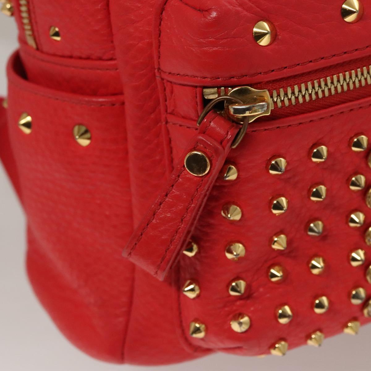 MCM Studs Backpack Leather Red Gold Auth 122310