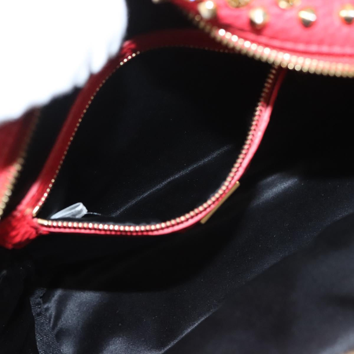 MCM Studs Backpack Leather Red Gold Auth 122310