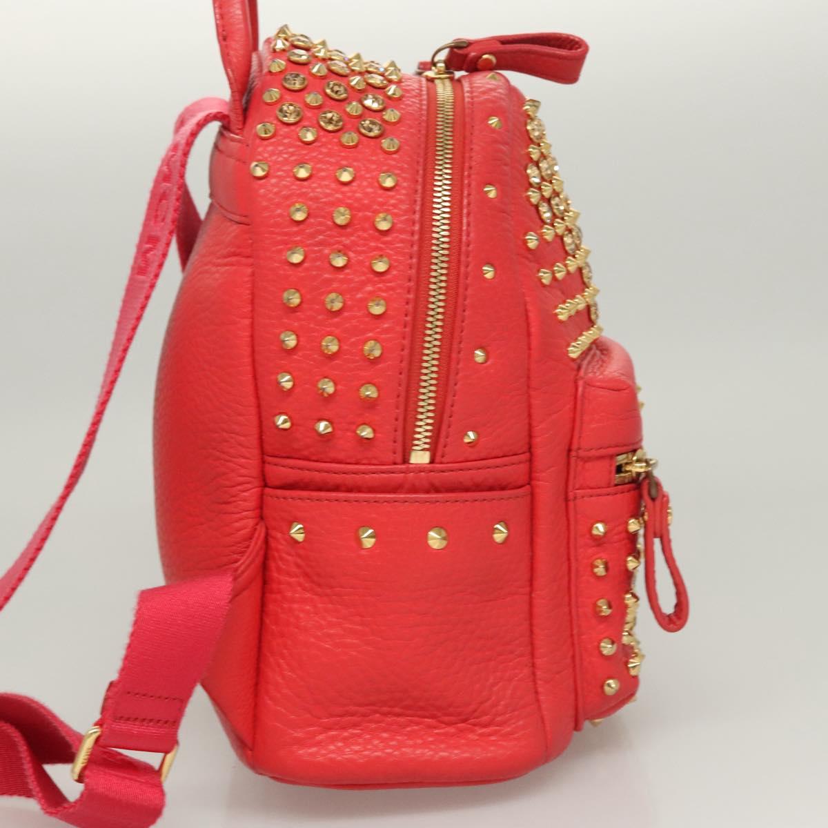 MCM Studs Backpack Leather Red Gold Auth 122310
