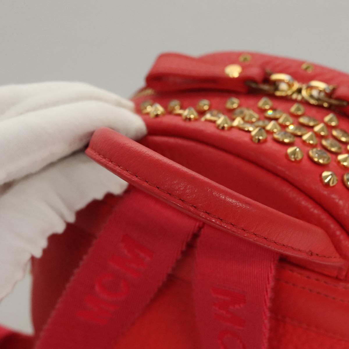 MCM Studs Backpack Leather Red Gold Auth 122310